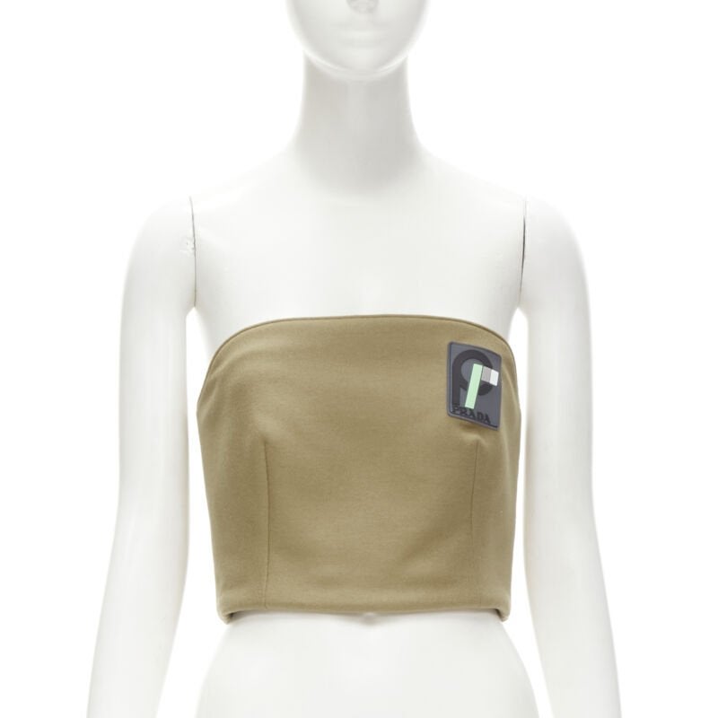 PRADA 2018 marrón Deportes Logotipo insignia de goma lana bustier sin tirantes S en venta
