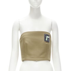 PRADA 2018 marrón Deportes Logotipo insignia de goma lana bustier sin tirantes S