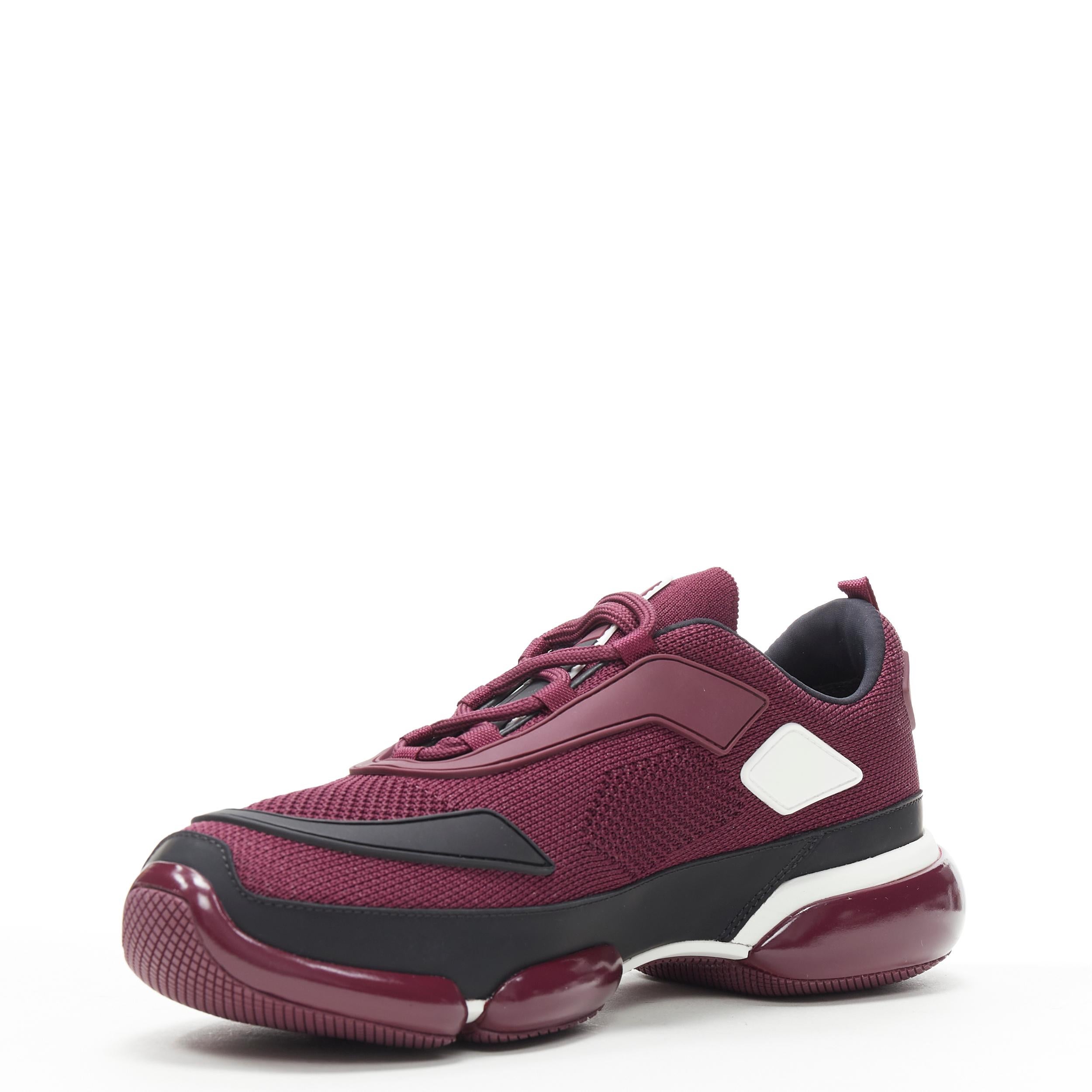 PRADA 2018 Cloudbust burgundy red rubber logo low top sneaker UK6 EU40 US7 In Excellent Condition In Hong Kong, NT