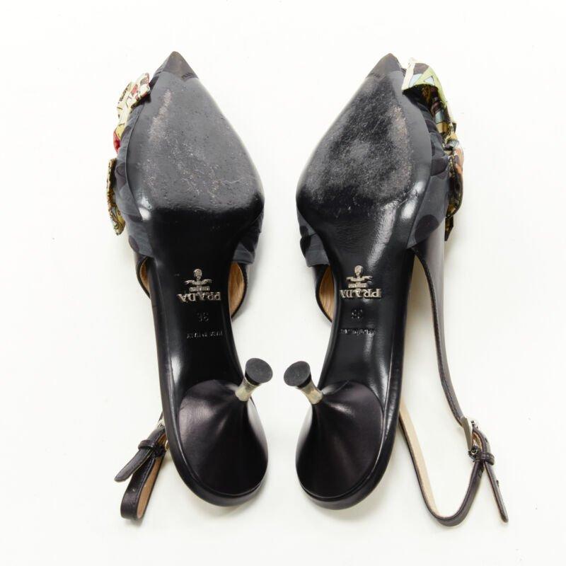 PRADA escarpins à talons en tissu imprimé fantaisie avec nœud papillon EU36, 2018 en vente 6