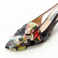 PRADA 2018 Comic print fabric wrap bow slingback kitten heel pump EU36
