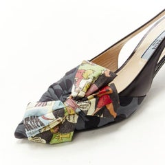 PRADA 2018 Comic print fabric wrap bow slingback kitten heel pump EU36