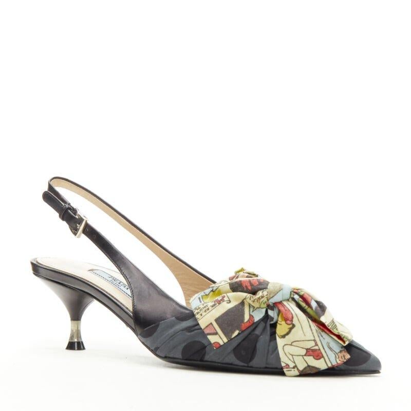 Gris PRADA escarpins à talons en tissu imprimé fantaisie avec nœud papillon EU36, 2018 en vente