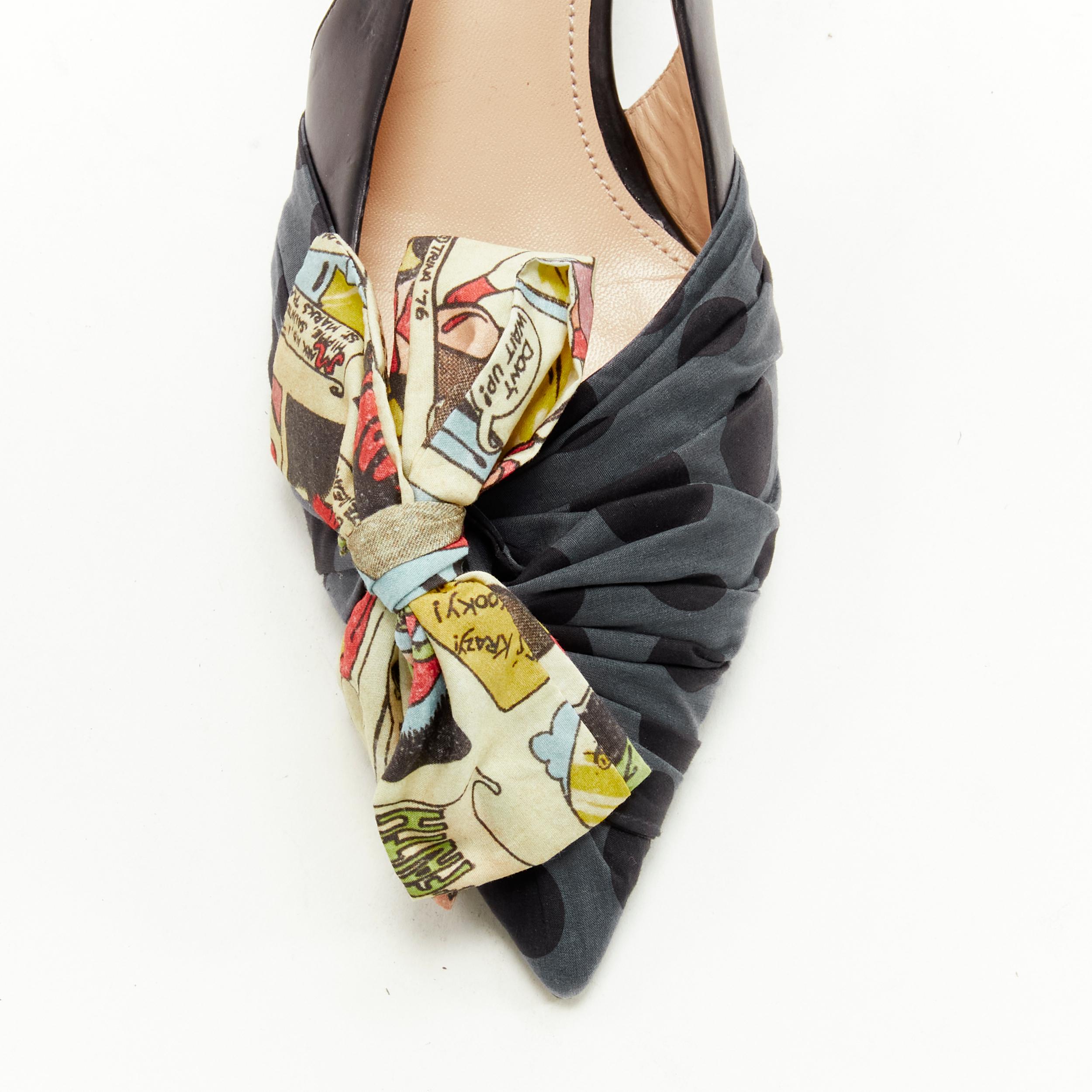 Women's PRADA 2018 Comic print fabric wrap bow slingback kitten heel pump EU36 For Sale