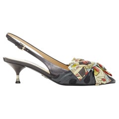 PRADA 2018 Comic print fabric wrap bow slingback kitten heel pump EU36