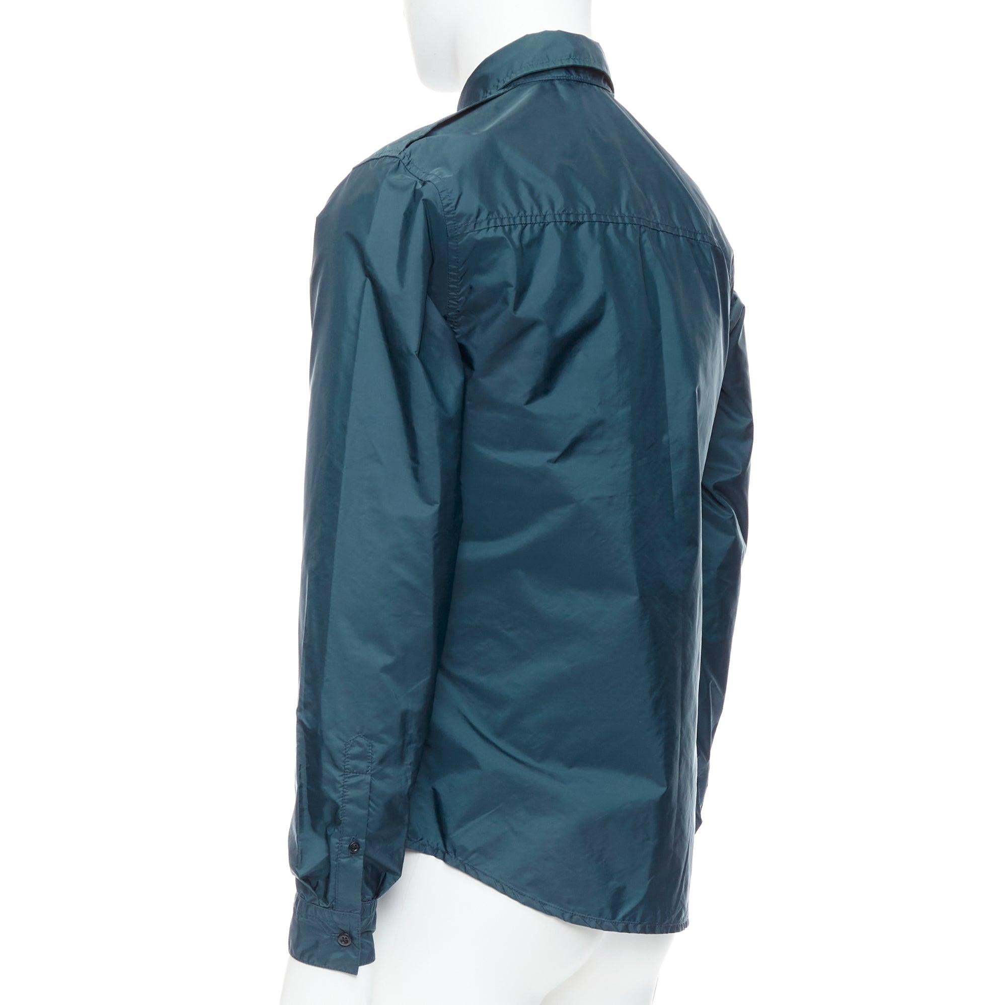 PRADA 2018 dark teal blue nylon concealed silver zip over shirt S For Sale 1