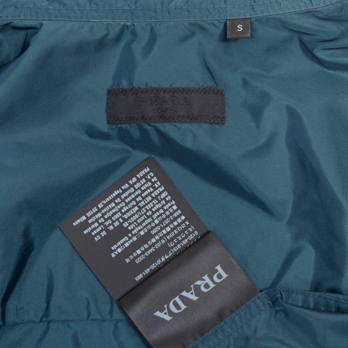 PRADA 2018 dark teal blue nylon concealed silver zip over shirt S For Sale 3