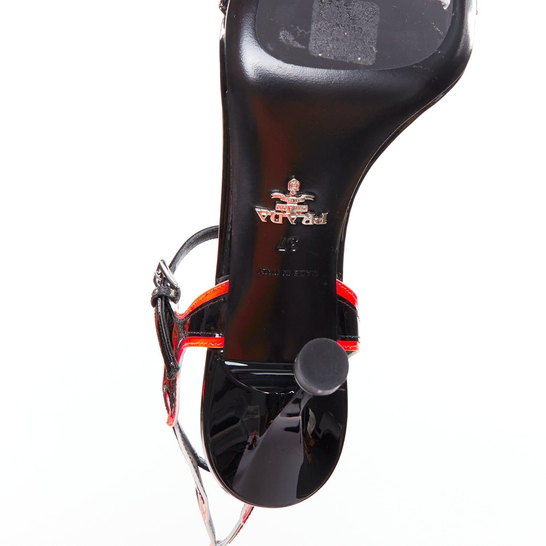 PRADA 2018 Flame black orange patent Fire mid heel sandal EU37 5