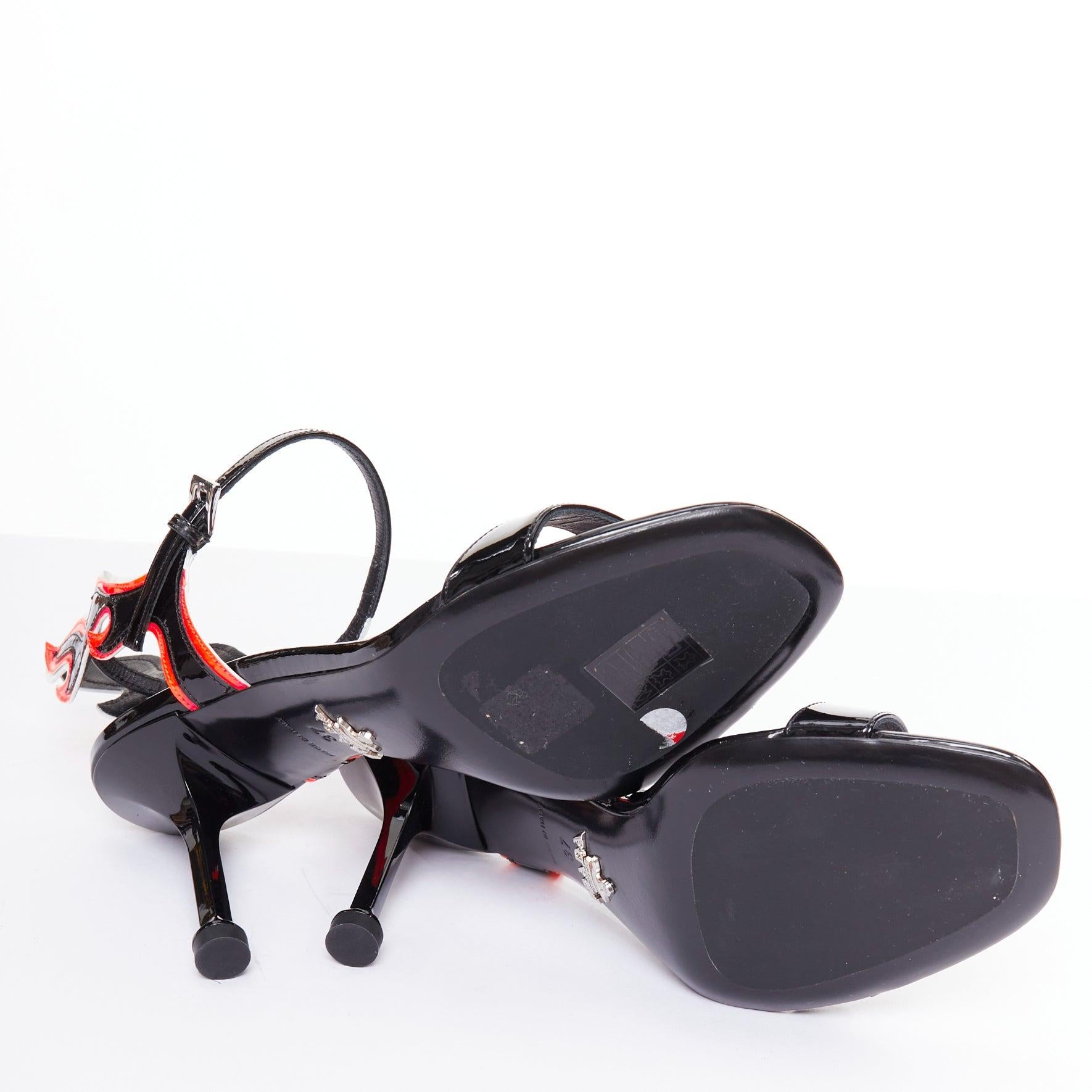 PRADA 2018 Flame black orange patent Fire mid heel sandal EU37 6