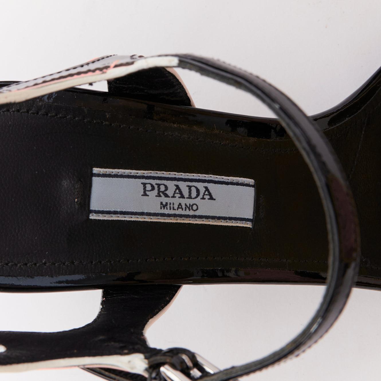 PRADA 2018 Flame black orange patent Fire mid heel sandal EU37 1
