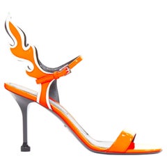 PRADA 2018 Flame bright orange patent Fire mid heel sandal EU36.5