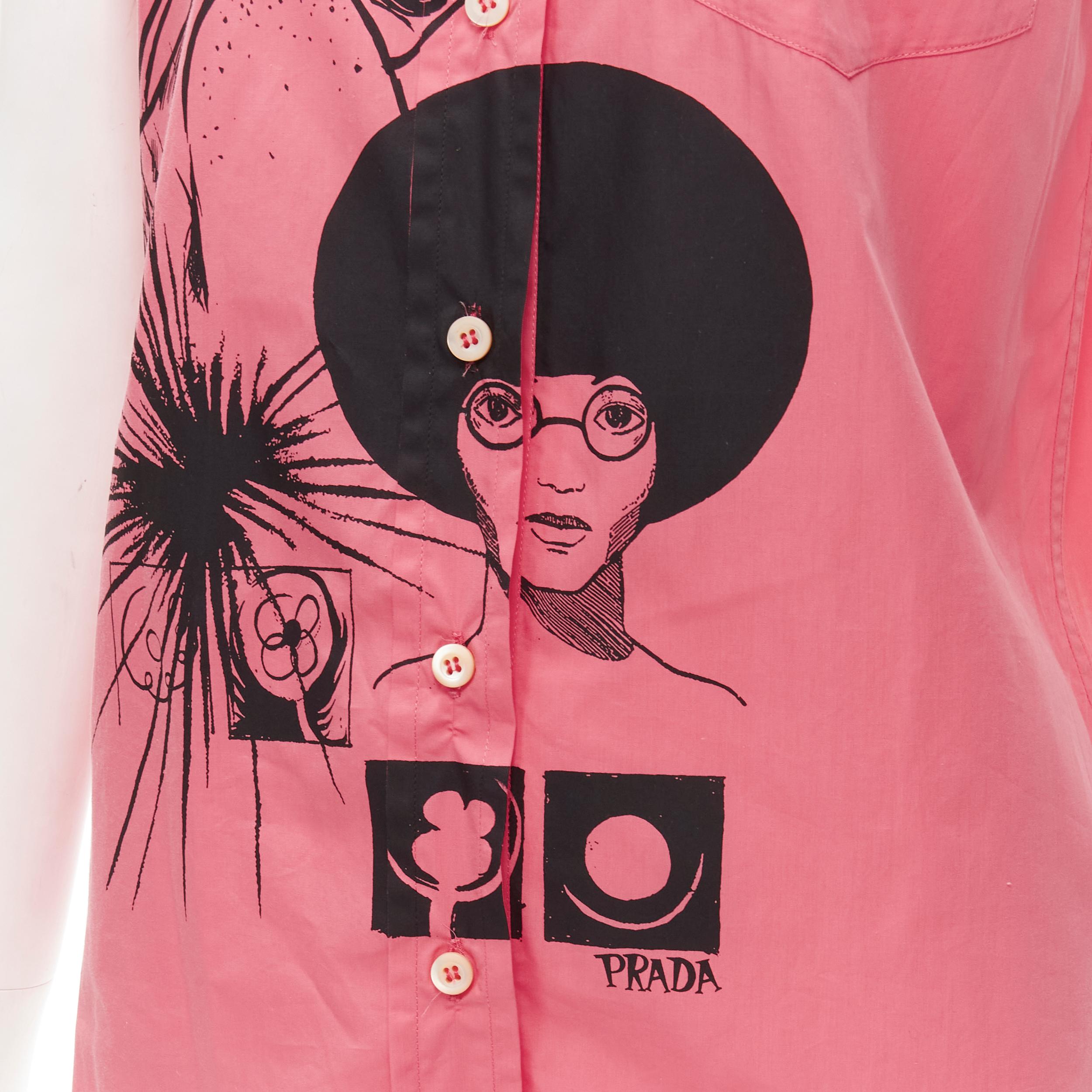 PRADA 2018 Girls Invented Comic print pink cotton spotted collar sleeve shirt S 
Reference: ANWU/A00482 
Brand: Prada 
Designer: Miuccia Prada Collection: 2018 
Material: Cotton 
Color: Pink 
Pattern: Solid 
Closure: Button 
Extra Detail: Spotted