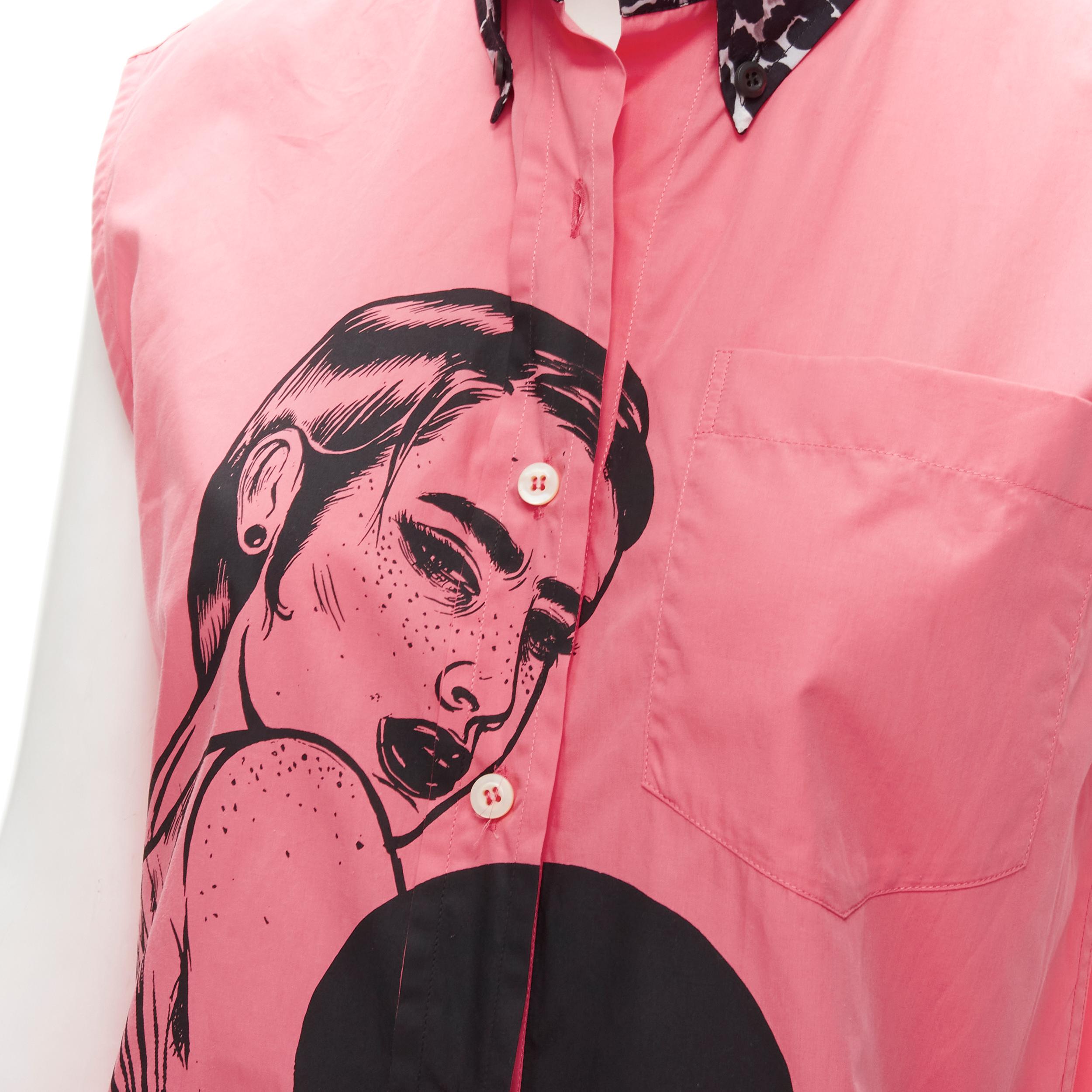 Women's PRADA 2018 Girls Invented Comic print pink cotton spotted collar sleeve shirt S