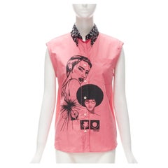 PRADA 2018 Girls Invented Comic print pink cotton spotted collar sleeve shirt S