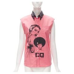 PRADA 2018 Girls Invented Comic stampa rosa cotone maculato colletto manica camicia S