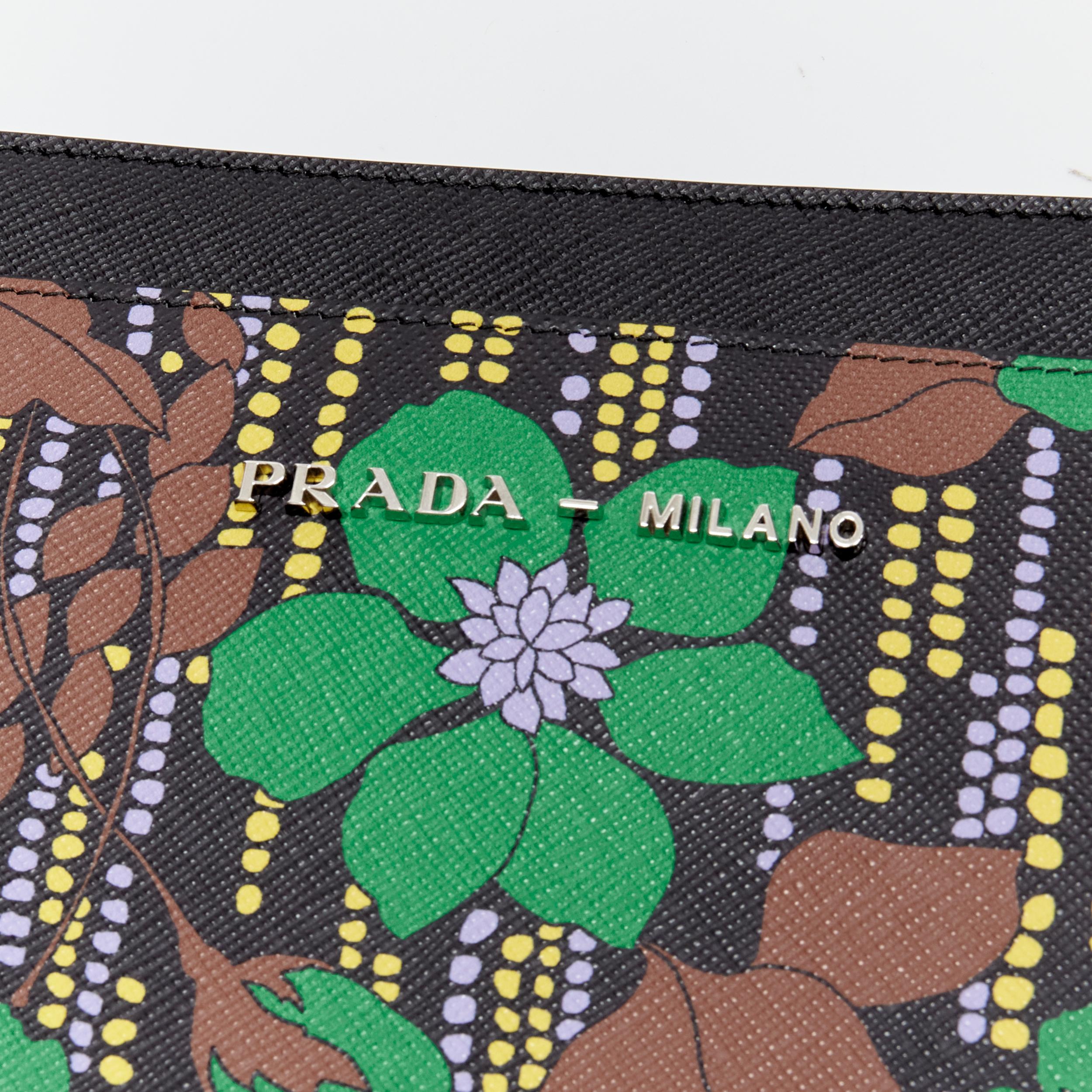PRADA 2018 green brown purple flower smeraldo saffiano leather iPad case
Reference: TGAS/C01606
Brand: Prada
Designer: Miuccia Prada
Collection: 2018
Material: Leather
Color: Multicolour
Pattern: Floral
Lining:  Suede
Made in: