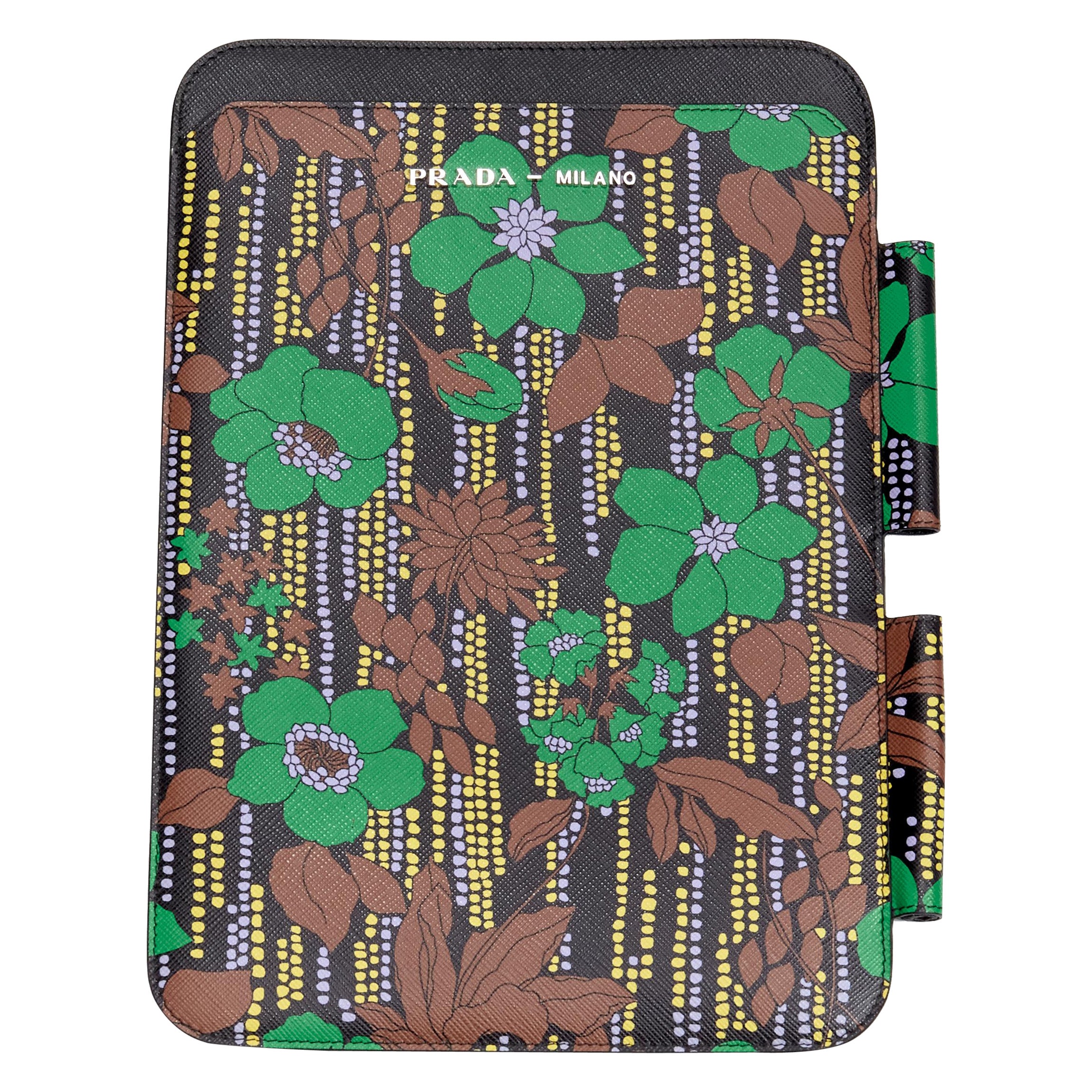 PRADA 2018 green brown purple flower smeraldo saffiano leather iPad case
