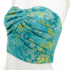 PRADA 2018 green yellow silk floral jacquard ruched corset bandeau top IT38 XS