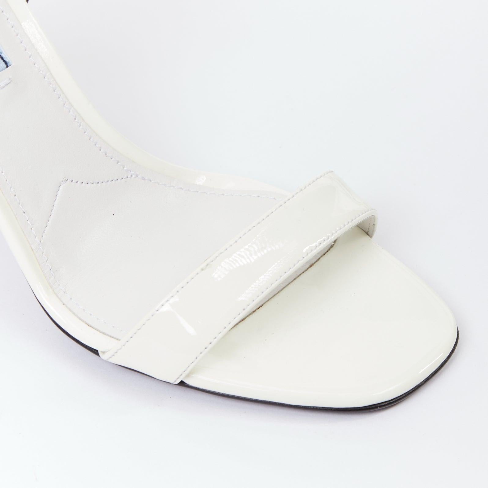 PRADA 2018 Hot Flame Acid Fire white green patent leather mid heel sandal EU36 For Sale 2