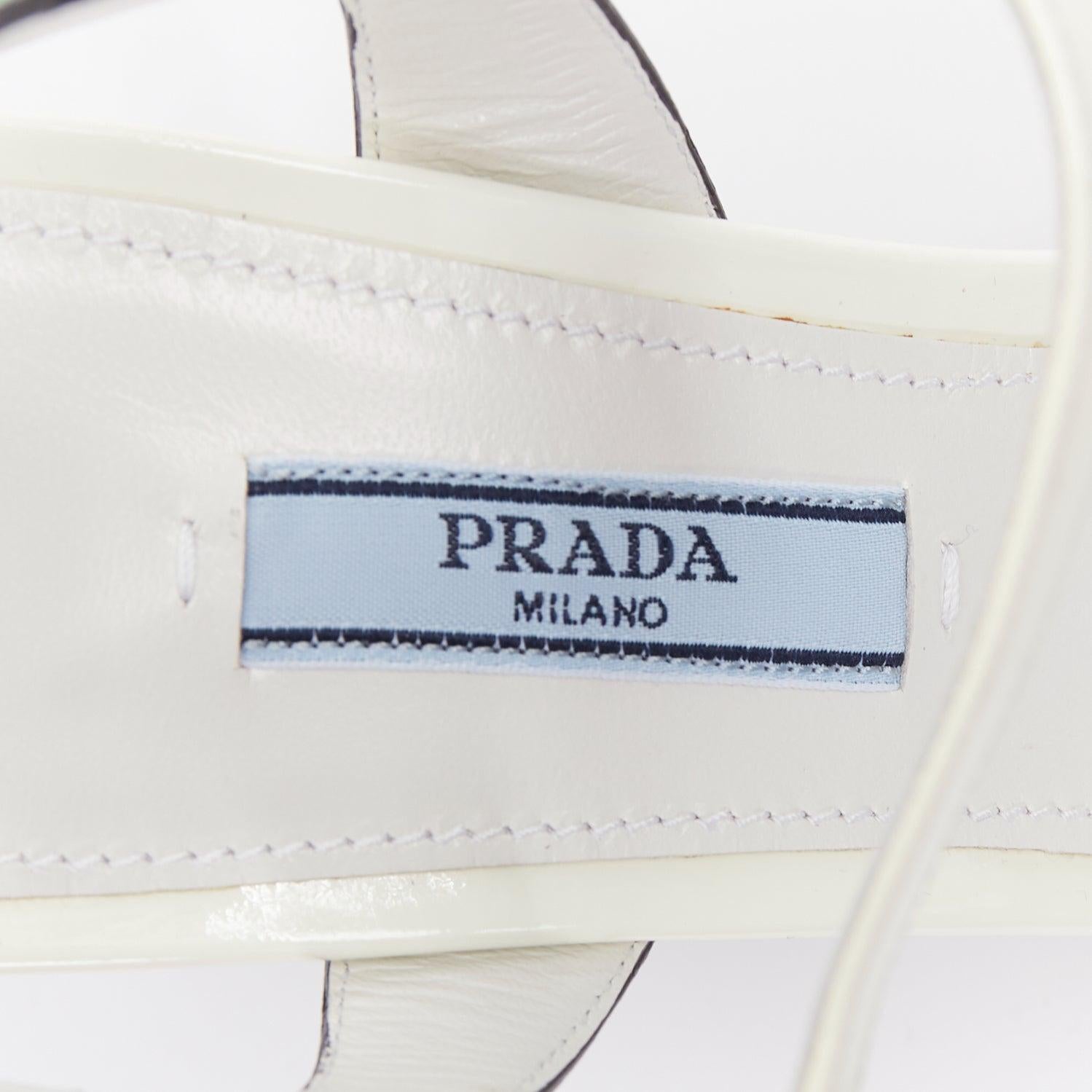 PRADA 2018 Hot Flame Acid Fire white green patent leather mid heel sandal EU36 For Sale 4