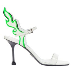 PRADA 2018 Hot Flame Acid Fire white green patent leather mid heel sandal EU36