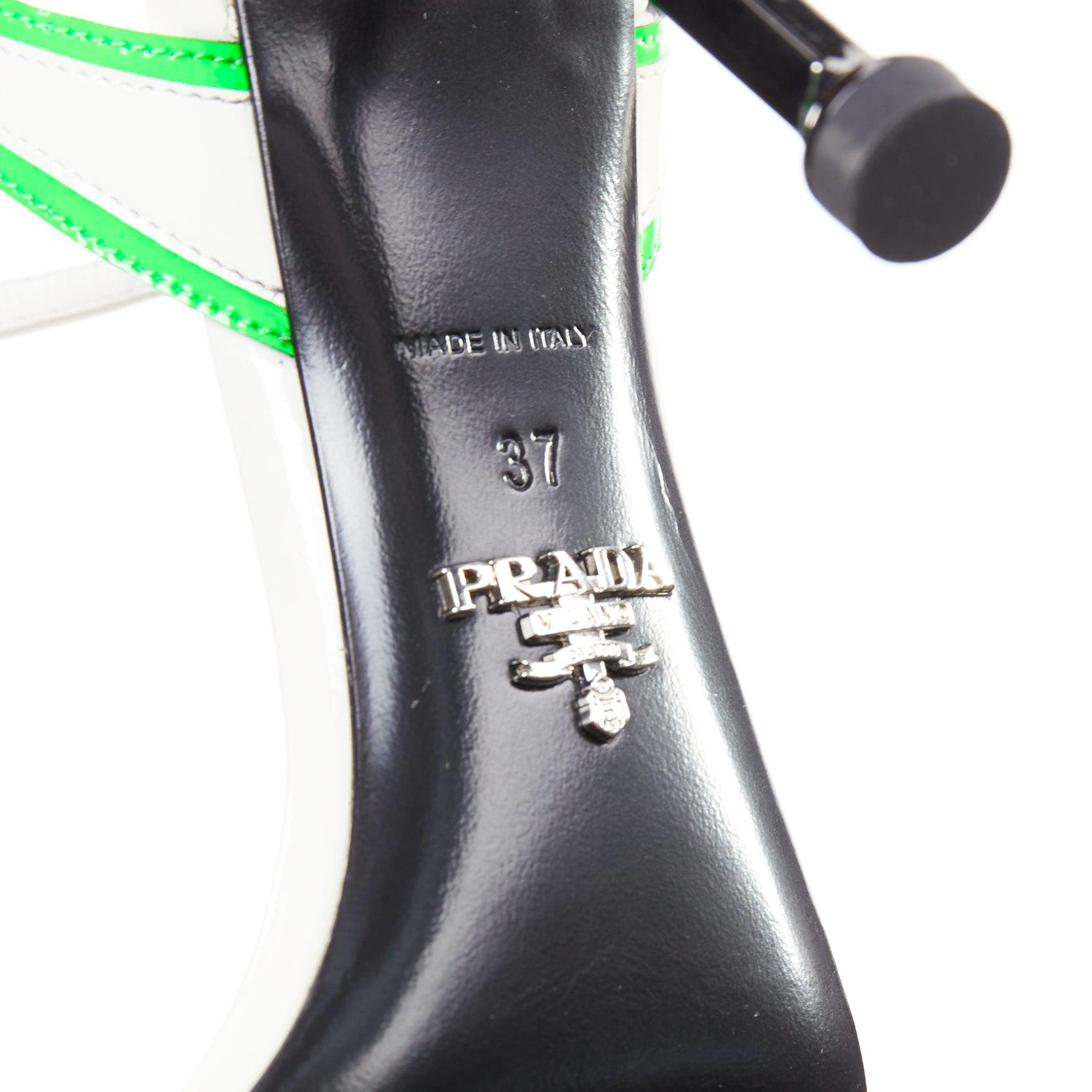 PRADA 2018 Hot Flame Acid Fire white green patent leather mid heel sandal EU37 For Sale 5