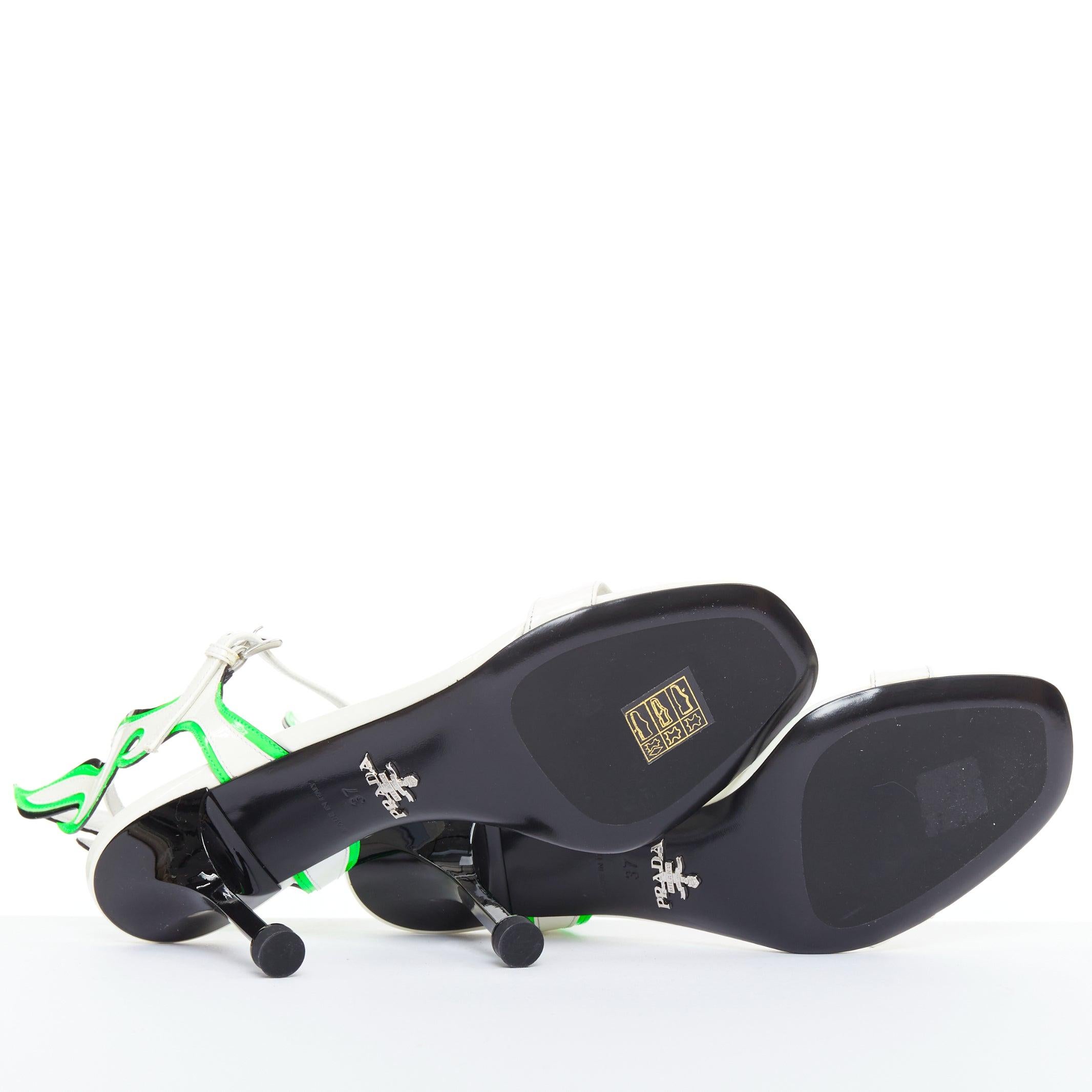 PRADA 2018 Hot Flame Acid Fire white green patent leather mid heel sandal EU37 For Sale 6