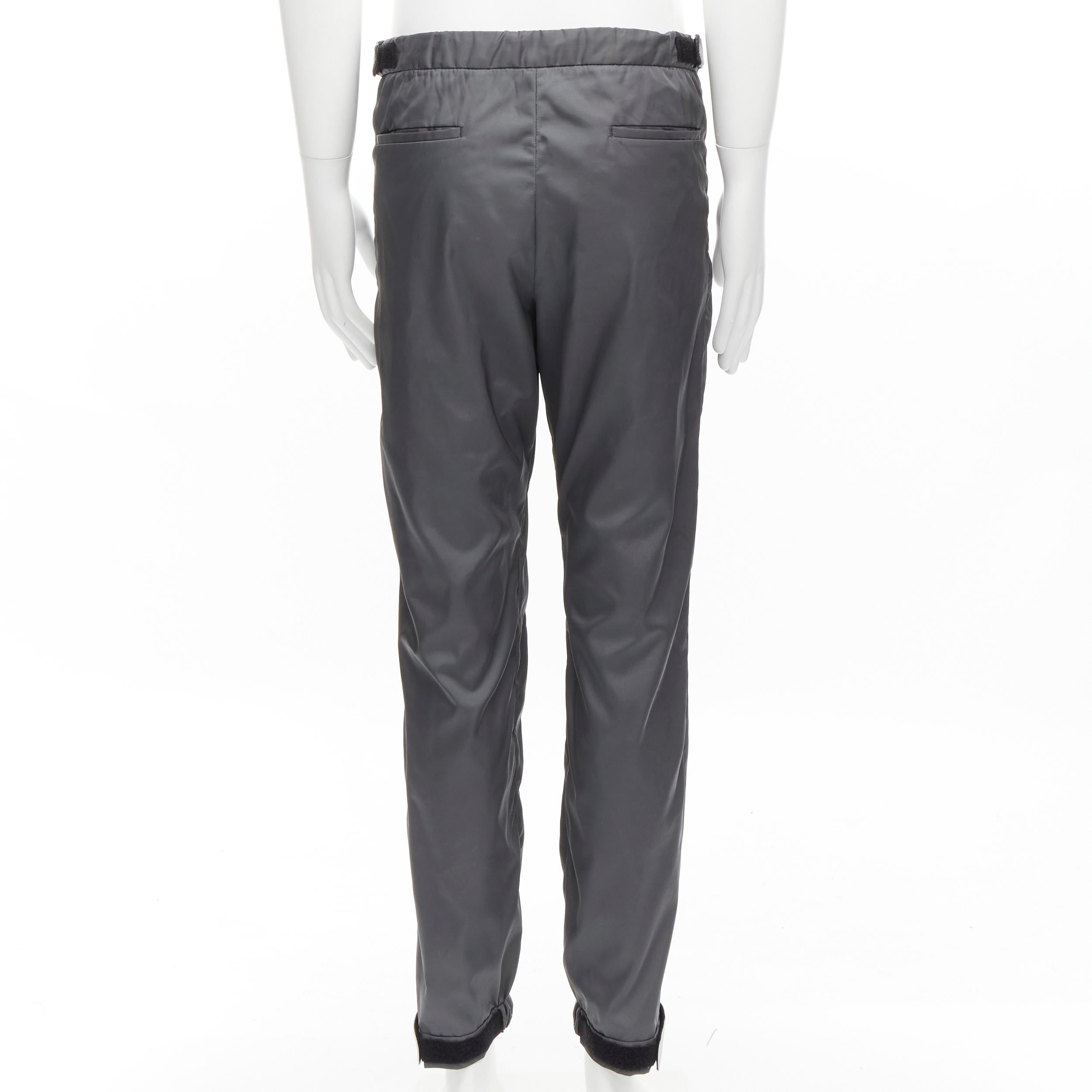 Men's PRADA 2018 logo rubber tab grey gabardine nylon technical jogger pants IT46 S For Sale