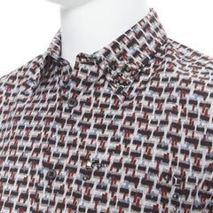 PRADA 2018 Losanga abstract geometric print studded collar shirt EU39 M