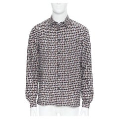 PRADA 2018 Losanga abstract geometric print studded collar shirt EU39 M