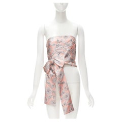 PRADA 2018 metallic pink silver floral brocade bow bustier top S