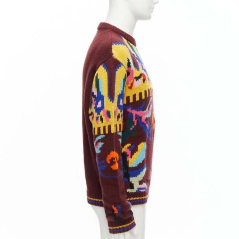 PRADA 2018 pull à col ras-du-cou en laine vierge et cachemire aux motifs multicolores IT48 M Bon état - En vente à Hong Kong, NT