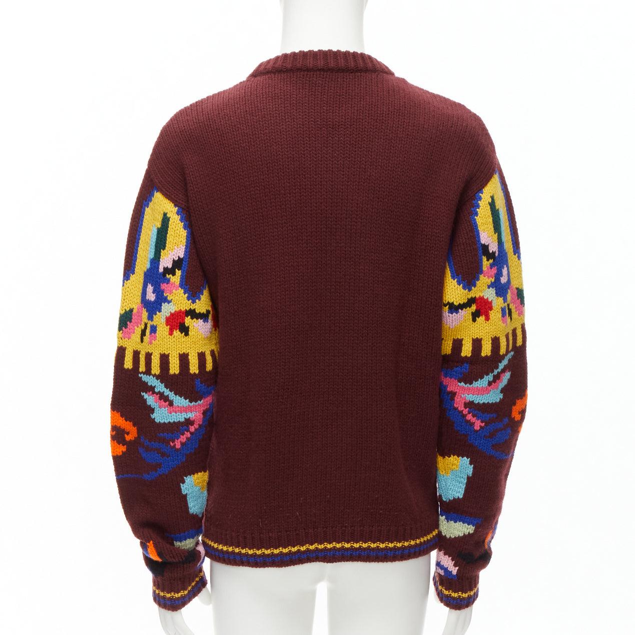 PRADA 2018 multicolour graphic virgin wool cashmere crew neck sweater IT48 M For Sale 1