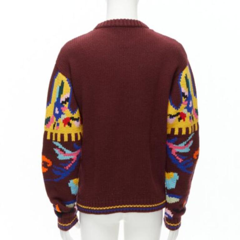 PRADA 2018 pull à col ras-du-cou en laine vierge et cachemire aux motifs multicolores IT48 M Pour hommes en vente
