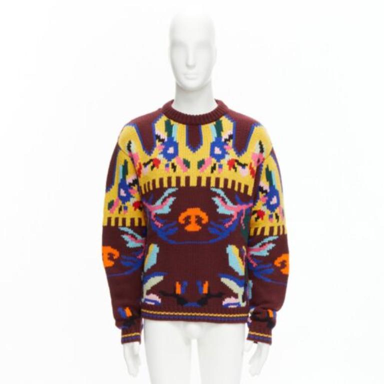 PRADA 2018 pull à col ras-du-cou en laine vierge et cachemire aux motifs multicolores IT48 M en vente 4