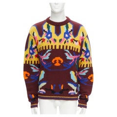PRADA 2018 multicolour graphic virgin wool cashmere crew neck sweater IT48 M