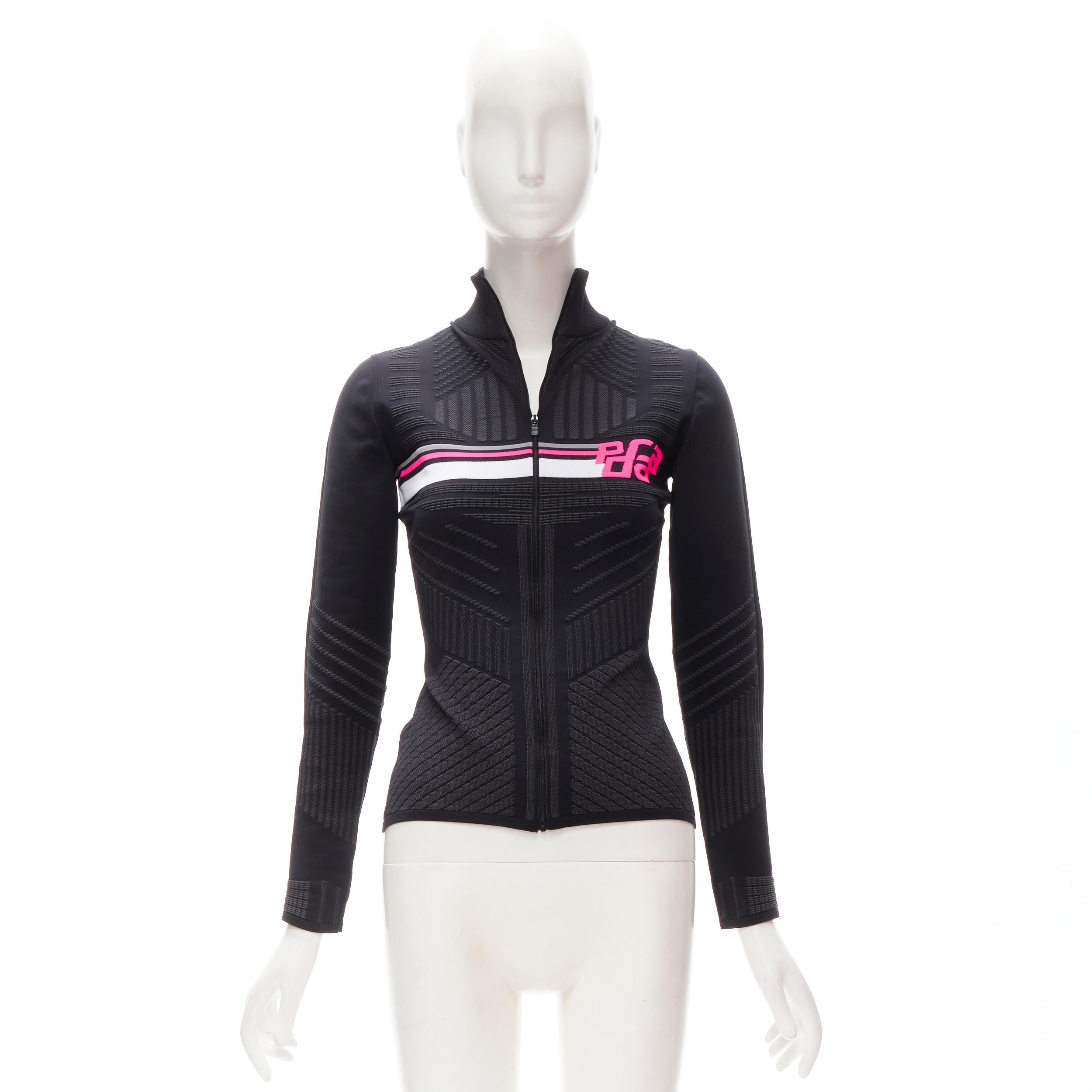 PRADA 2018 pink graphic Racing Sports Logo black bodycon zip up jacket XS 3