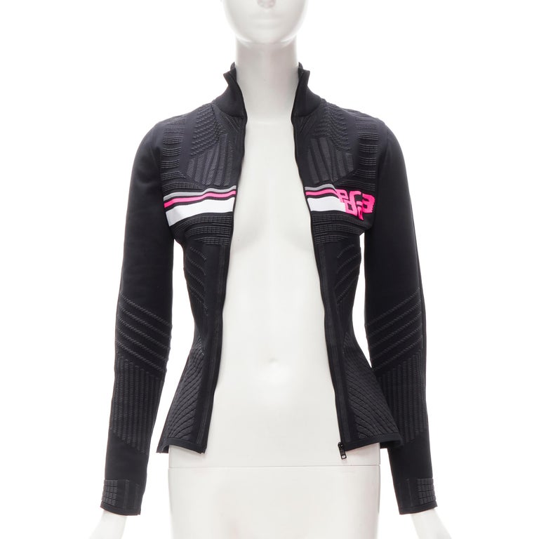 PRADA 2018 pink graphic Racing Sports Logo black bodycon zip up jacket