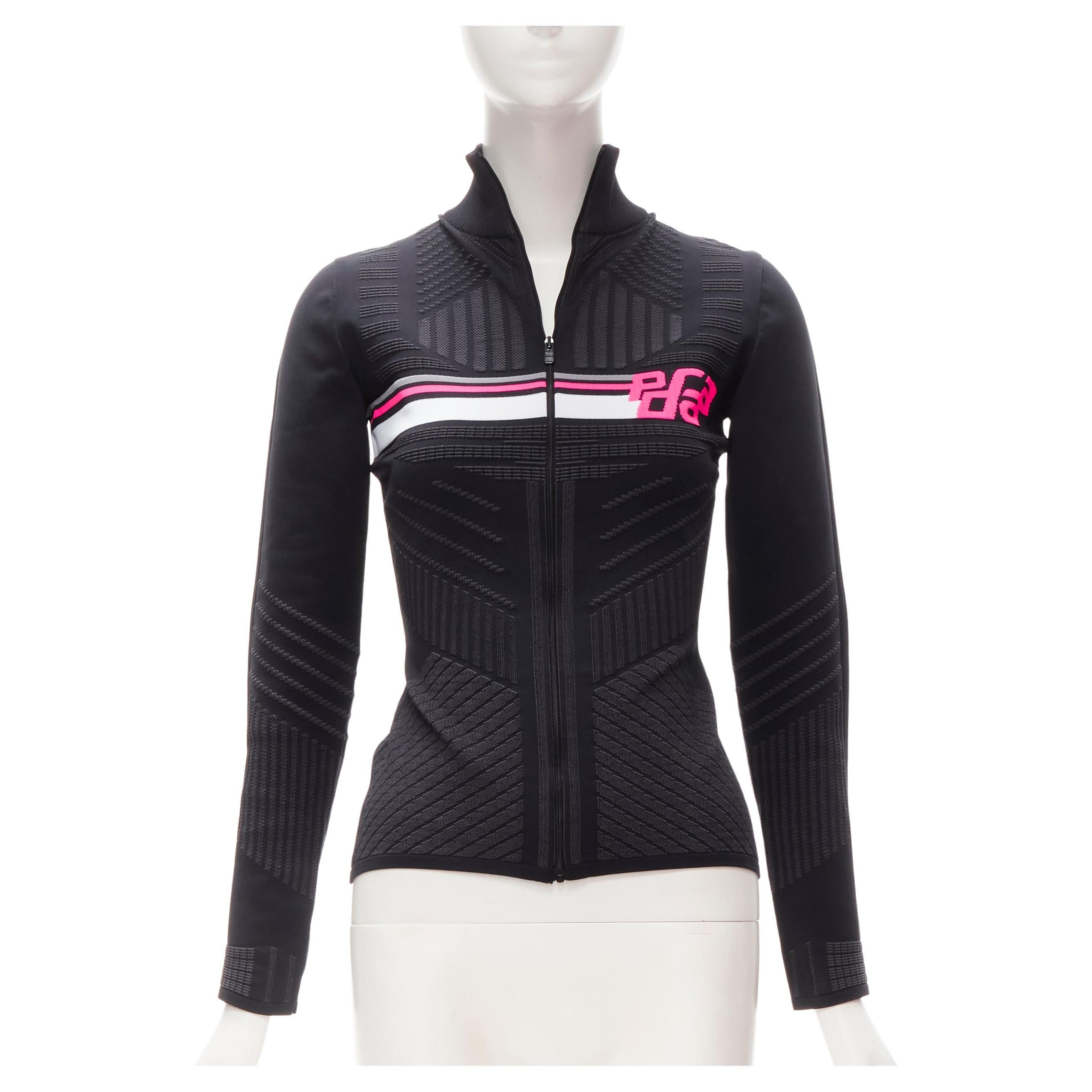 PRADA 2018 pink graphic Racing Sports Logo black bodycon zip up jacket XS