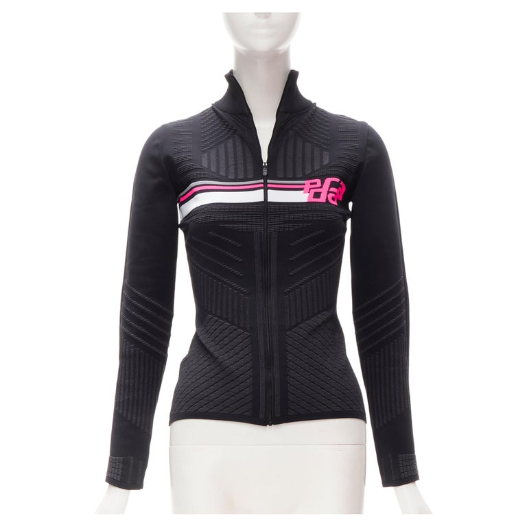 PRADA 2018 pink graphic Racing Sports Logo black bodycon zip up jacket