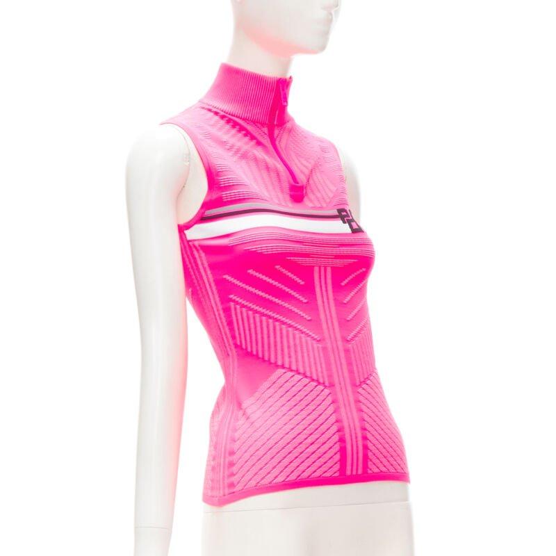 Rosa PRADA 2018 rosa grafica Racing Sports Logo bodycon zip up top XS in vendita