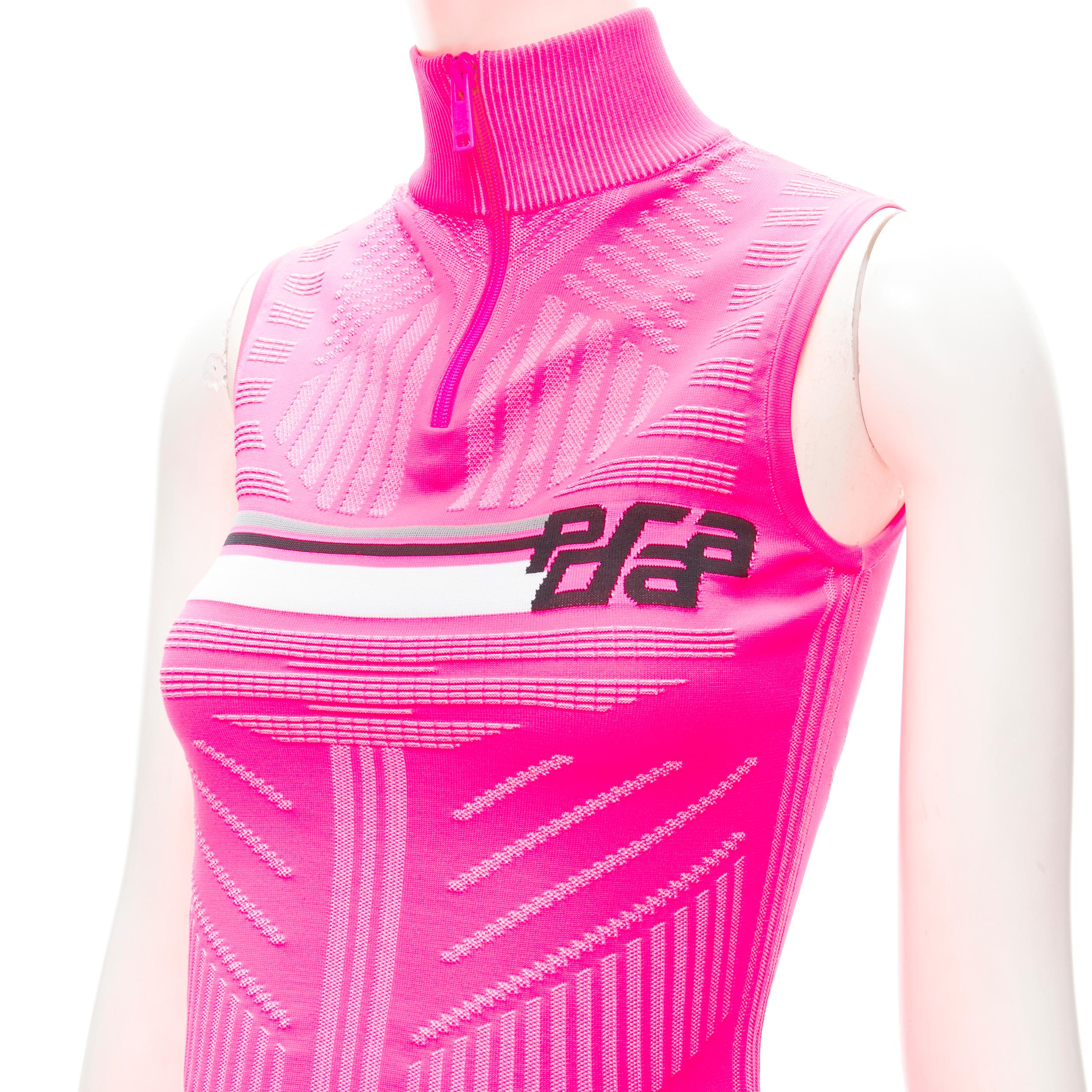 PRADA 2018 pink graphic Racing Sports Logo bodycon zip up top XS In Excellent Condition For Sale In Hong Kong, NT