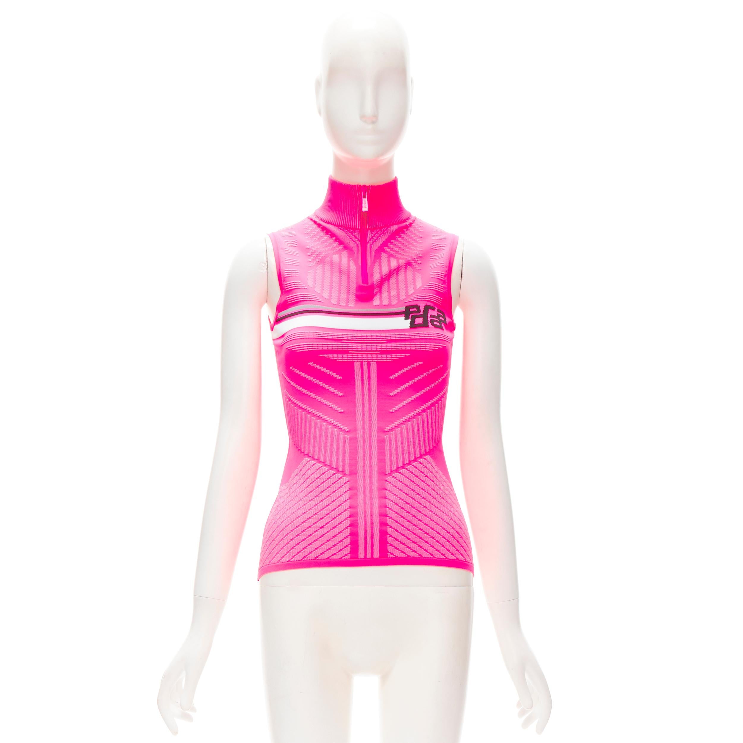 PRADA 2018 pink graphic Racing Sports Logo bodycon zip up top XS For Sale 5