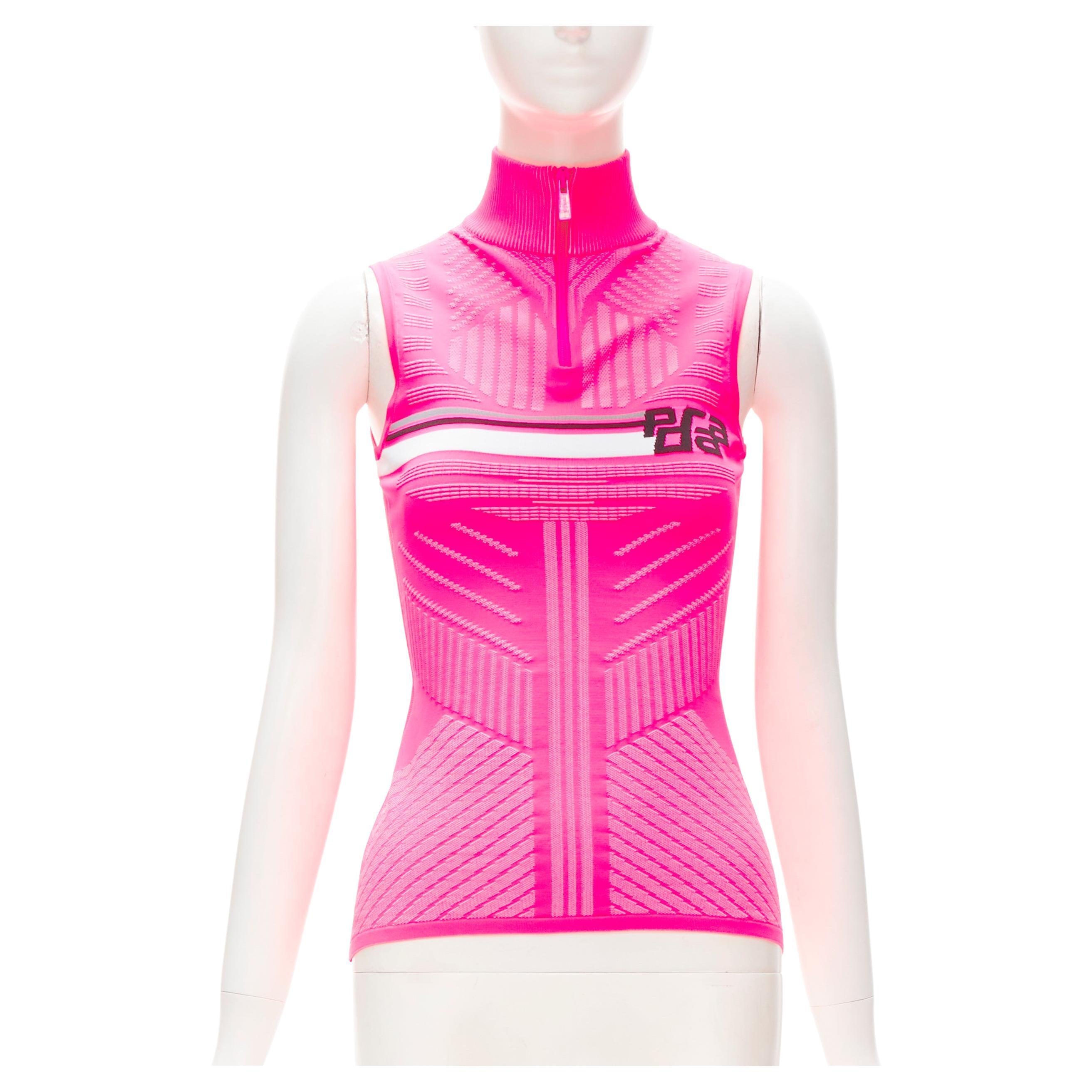 PRADA 2018 pink graphic Racing Sports Logo bodycon zip up top XS For Sale