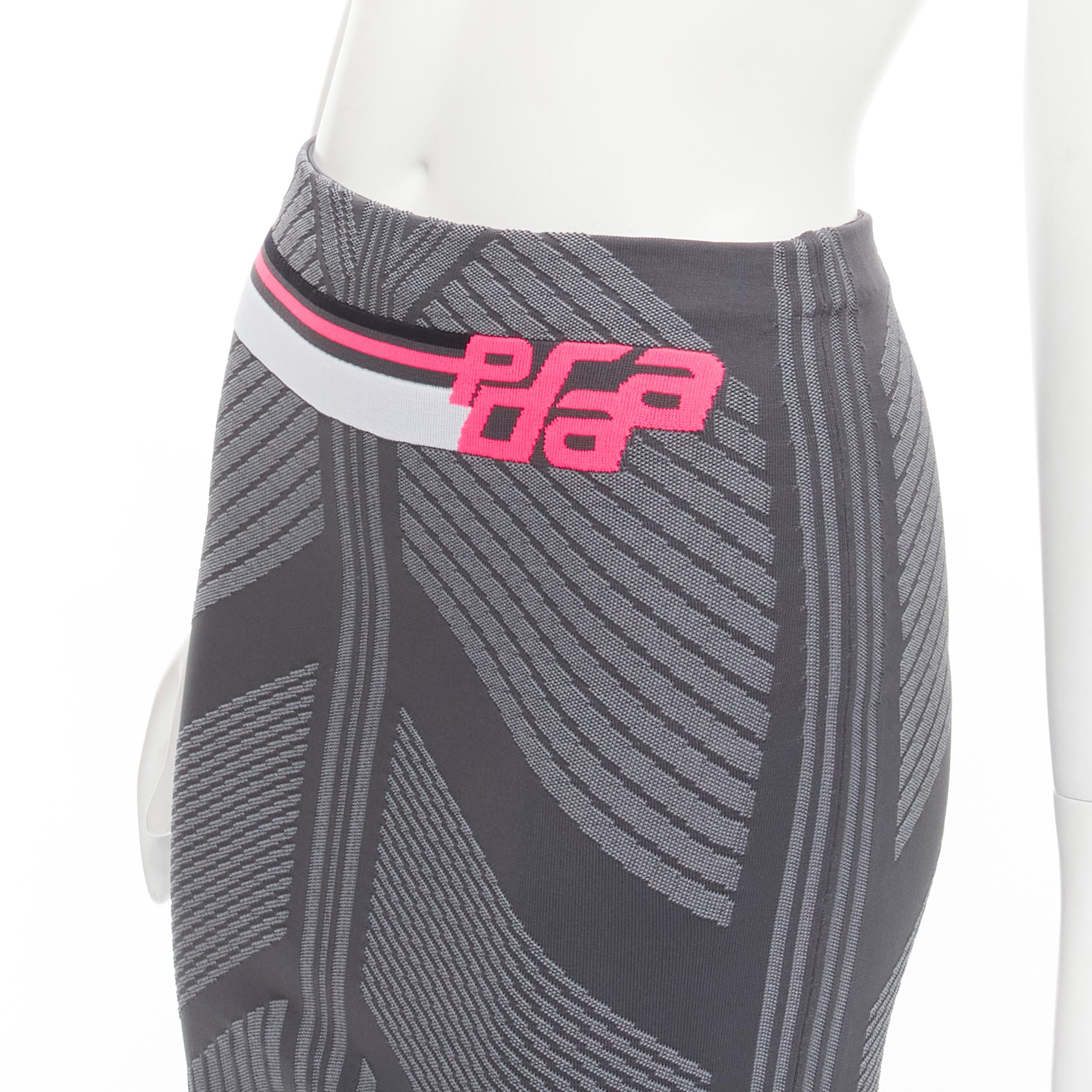 PRADA 2018 pink Racing Logo grey graphic intarsia knit knee length skirt S
Brand: Prada
Designer: Miuccia Prada
Collection: 2018 
Color: Grey
Pattern: Solid
Closure: Lock
Extra Detail: Bodycon intarsia knit.

CONDITION:
Condition: Excellent, this
