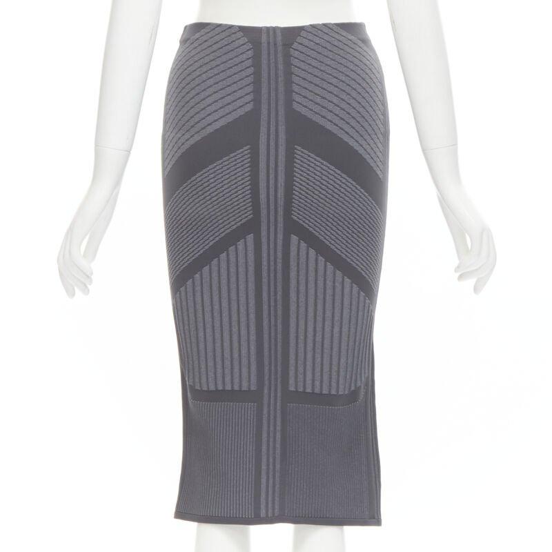 Women's PRADA 2018 pink Racing Logo grey graphic intarsia knit knee length skirt S