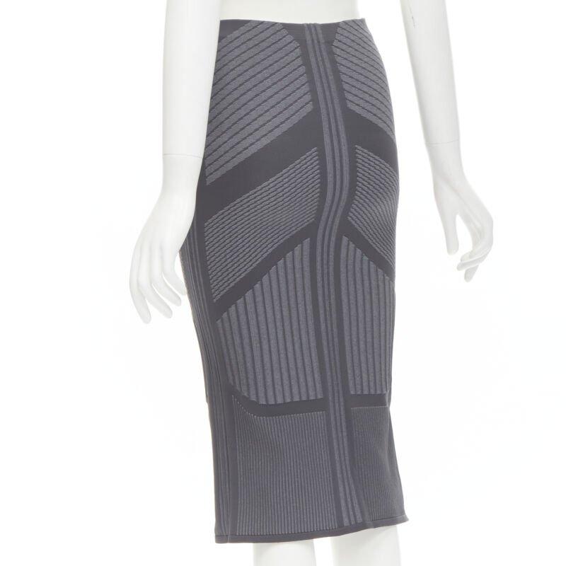 PRADA 2018 pink Racing Logo grey graphic intarsia knit knee length skirt S 1