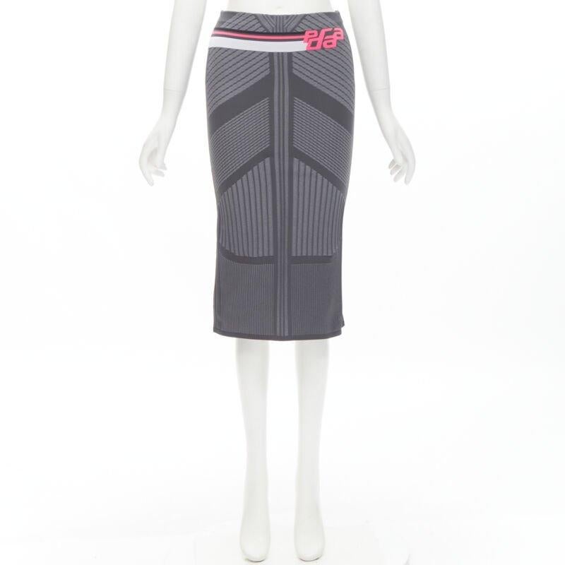 PRADA 2018 pink Racing Logo grey graphic intarsia knit knee length skirt S 3