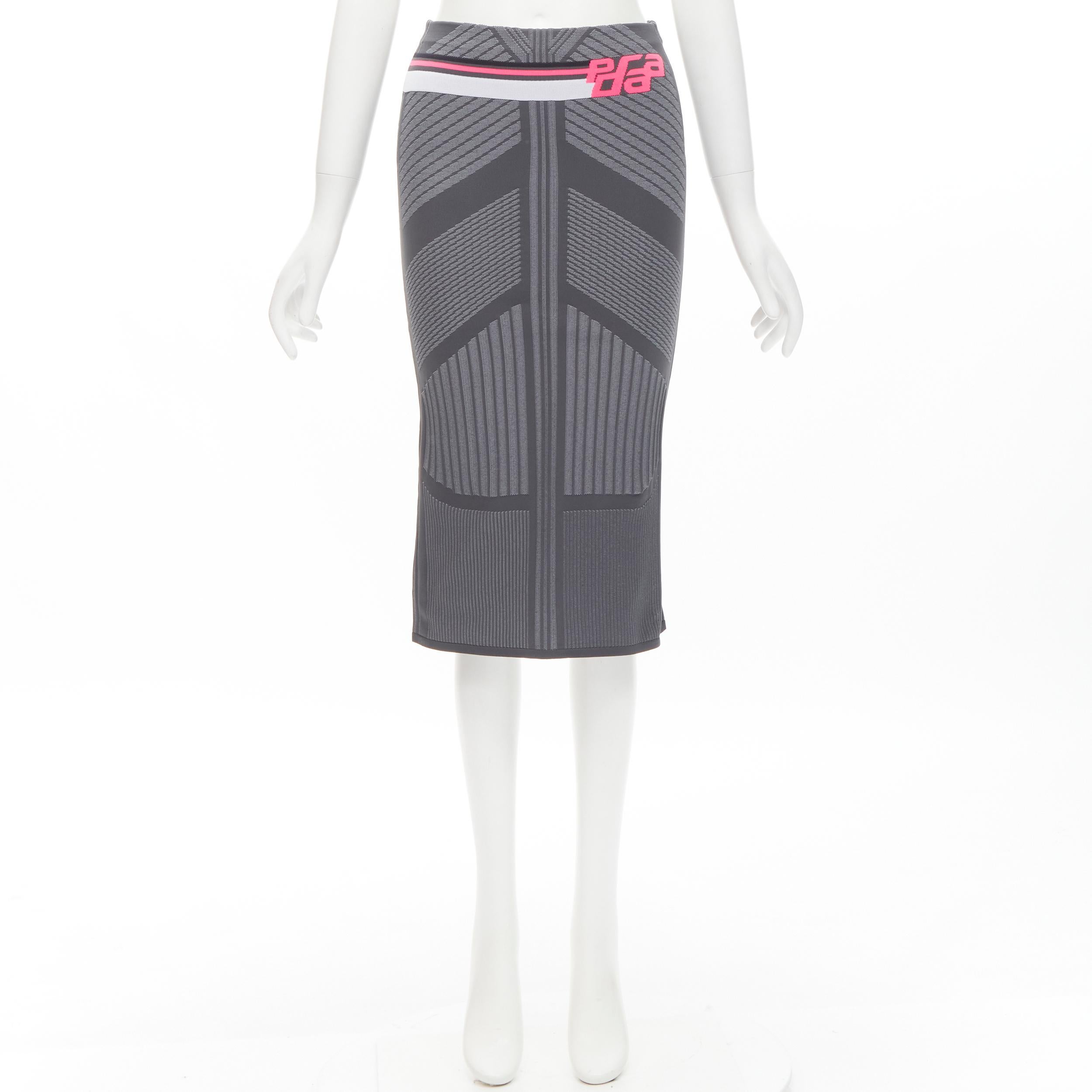 PRADA 2018 pink Racing Logo grey graphic intarsia knit knee length skirt S 1