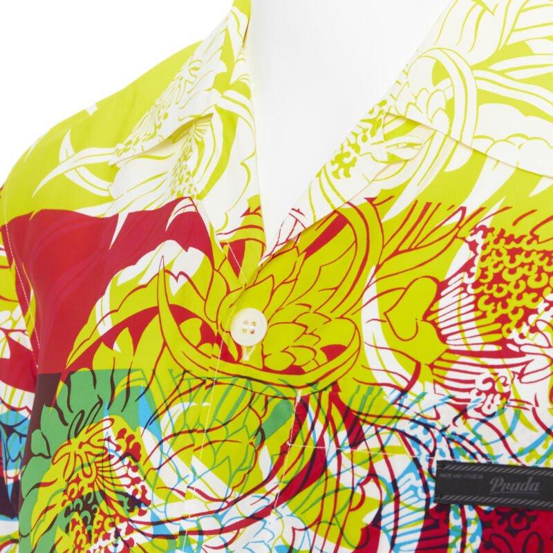 PRADA 2018 Psychedelic Hibiscus yellow floral print Hawaiian bowling shirt S For Sale 2